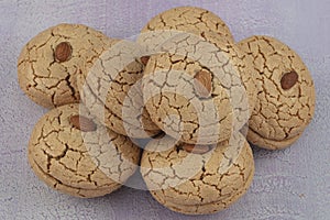 Amaretti cookies traditional Italian biscuits. Almond cookie with almond