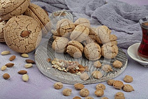 Amaretti cookies traditional Italian biscuits. Almond cookie with almond