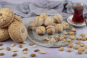 Amaretti cookies traditional Italian biscuits. Almond cookie with almond