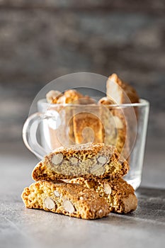 Italian cantuccini cookies. Sweet dried biscuits with almonds