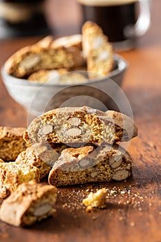 Italian cantuccini cookies. Sweet dried biscuits with almonds