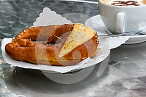 italian cappuccino with german pretzel