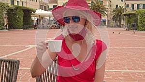 Italian cappuccino with surgical mask in Elba