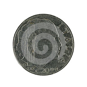 20 italian centesimi coin 1941 isolated on white background photo
