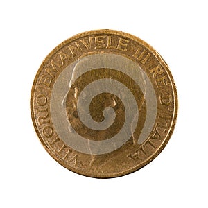 10 italian centesimi coin 1931 reverse isolated on white background photo