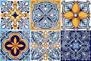 Italian ceramic tile pattern. Ethnic folk ornament.