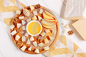 Italian Cheese Board Peach Gourmet Food Flat Lay