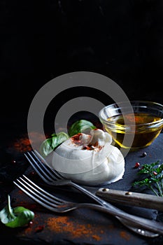 Italian cheese burrata, herbs and olive oil