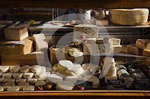 Italian cheeses being sold at Campo di Fiori market in Rome