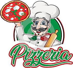 Italian Chef emblem with pizza margherita