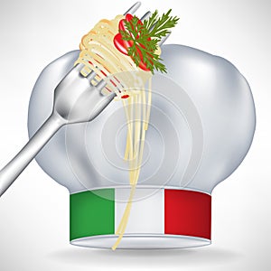 Italian chef hat with pasta