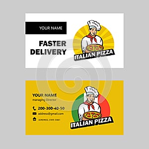 Italian chef. Pizza maker prepares a pizza. Vector logo.