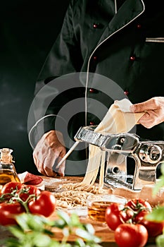 Italian chef preparing homemade pasta noodles