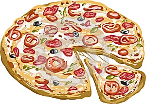 Italian chicken traditionally pizza vector art