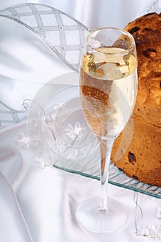 Italian Christmas panettone and spumante