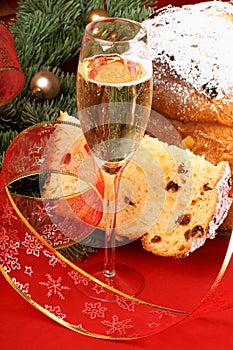 Italian Christmas with spumante and panettone photo