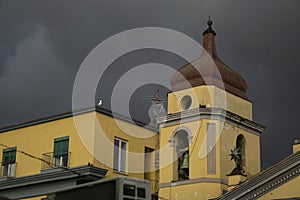 Italian church in Naples Italy with bird on the roof