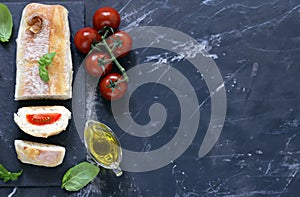 Italian ciabatta bread with tomatoes