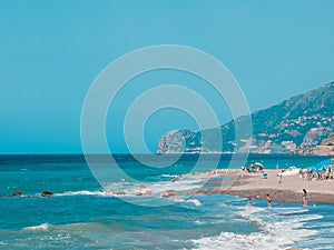 Italian Coast Riviera in Brolo Sicily - Sandy Beach Landscape in Europe Italy - Holiday Vacation Travel Tours