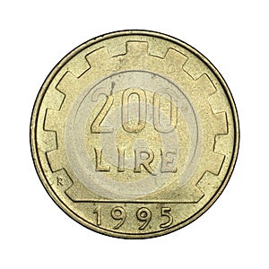 Italian coin of two hundred lire from 1995