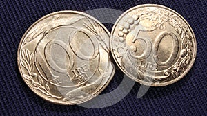 Italian coins 100 and 50 lire