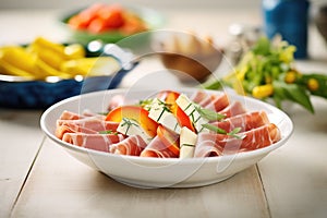 italian cold cuts with melon slices on sidedish