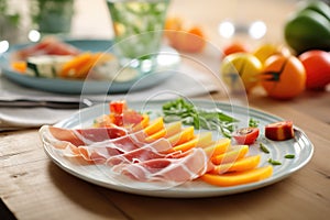 italian cold cuts with melon slices on sidedish