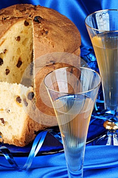 Italian composition with panettone and spumante photo