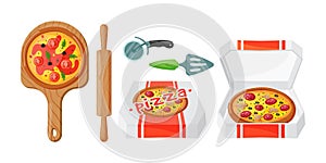 Italian cook pizza icons vector illustration.