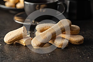 Italian cookie savoiardi. Sweet biscuits. Sponge cookies tiramisu