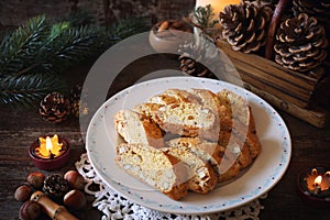 Italian cookies: almond and candied orange cantuccini biscotti,  New Year decoration