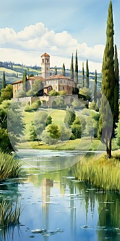Italian Countryside A Vivanco-inspired Realistic View Near A River