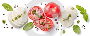 Italian cuisine concept - caprese salad ingredients isolated on white