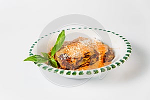 Italian cuisine dish lasagna casserole isolated