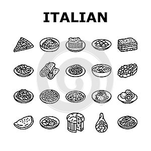 italian cuisine food pasta icons set vector