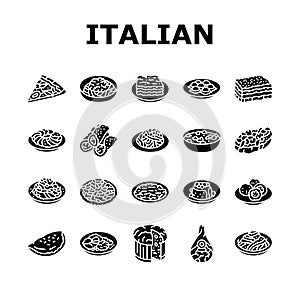 italian cuisine food pasta icons set vector