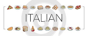 italian cuisine food pasta icons set vector