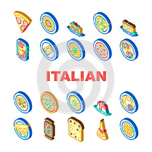 italian cuisine food pasta icons set vector