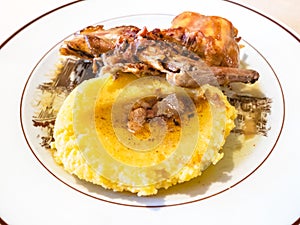 Italian cuisine - local polenta with stew rabbit photo