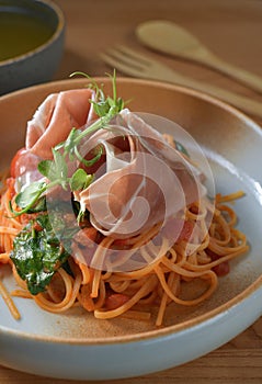 Italian cuisine parma ham pasta linguine