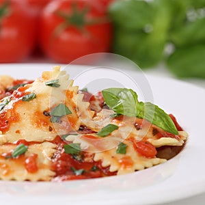 Italian cuisine Pasta Ravioli with tomatoes meal