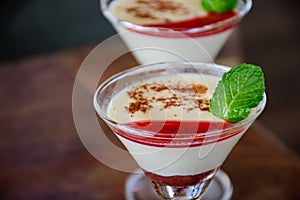 Italian dessert panacotta glass photo