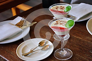 Italian dessert panacotta glass photo