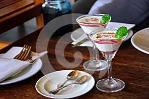 Italian dessert panacotta glass photo
