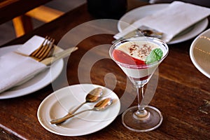 Italian dessert panacotta glass photo