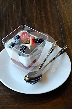 Italian dessert panna cotta with fresh berries