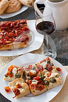 Italian Dinner: Red wine, fresh tasty pizza in the evening, vacation