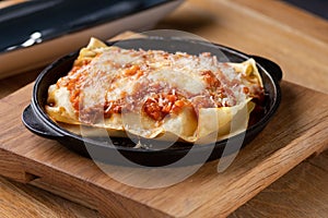 Italian dish. Traditional Italian lasagna cooked in a frying pan