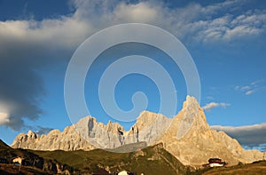 Italian Dolomites  colored orange by optical phenomenona called