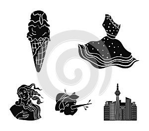 Italian dress, gelato, pinocchio, goddess of love. Italy set collection icons in black style vector symbol stock